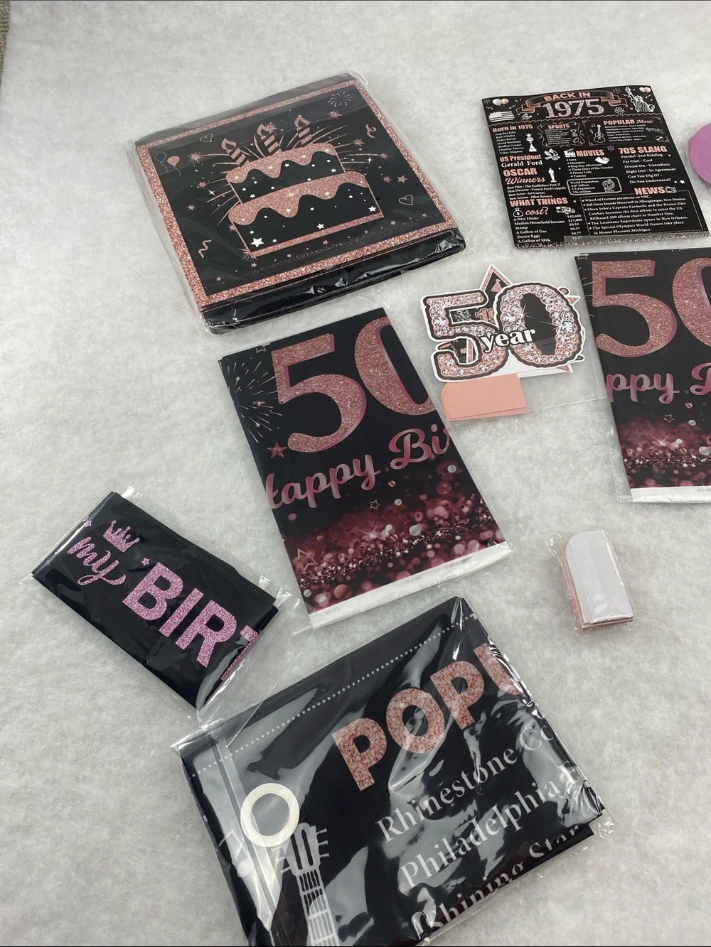 50th Birthday Party Supplies Set - Rose Gold and Black